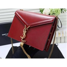 Чанта с закопчалка от телешка кожа Saint Laurent Cassandra Monogram, червена