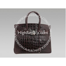 Hermes Birkin 35 см шоколадова имитация на крокодилска чанта