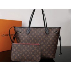 Чанта Louis Vuitton Monogram Canvas Neverfull Mm с черна кожена тапицерия