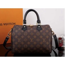 Чанта Louis Vuitton Monogram Canvas Speedy Bandouliere 25 с черна кожена тапицерия