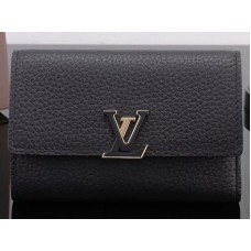 Компактен портфейл Louis Vuitton Taurillon от кожа Capucins, черен, m62157