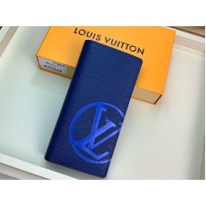 Кожен портфейл Louis Vuitton Epi Brazza в тъмносин цвят със сини инициали m67911